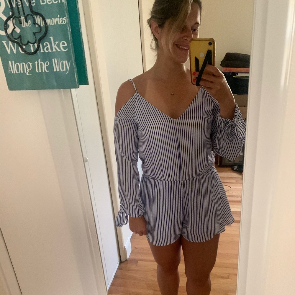 Long sleeved striped romper